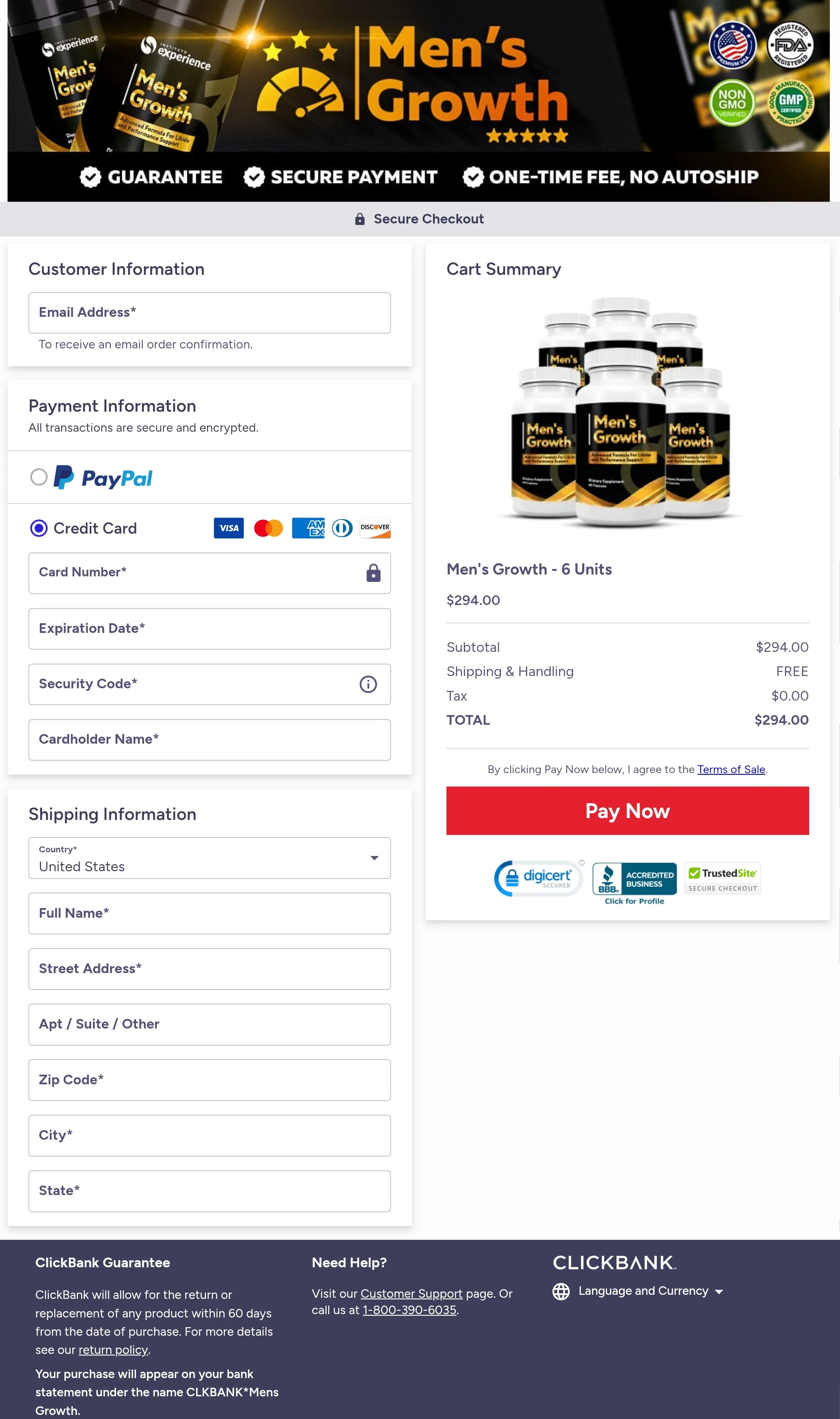 Men's Growth order form